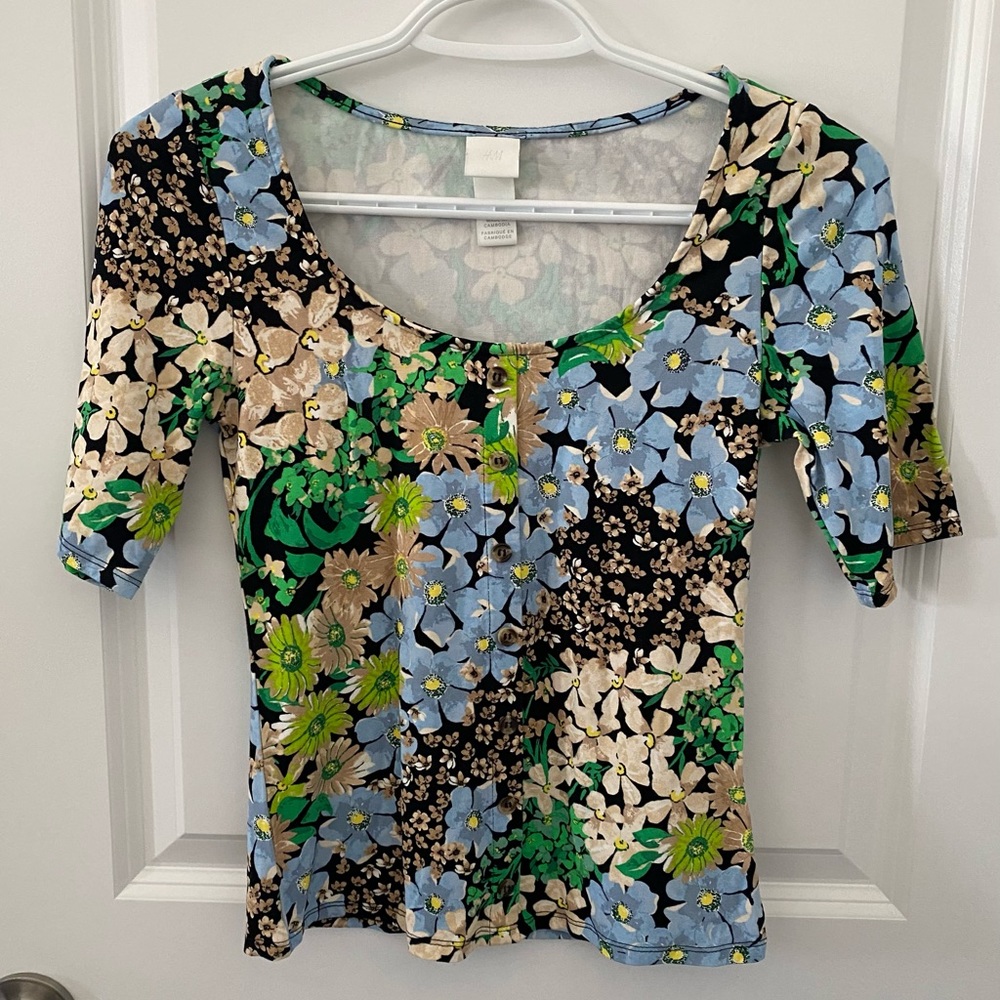 H&M Floral Scoop Neck Top